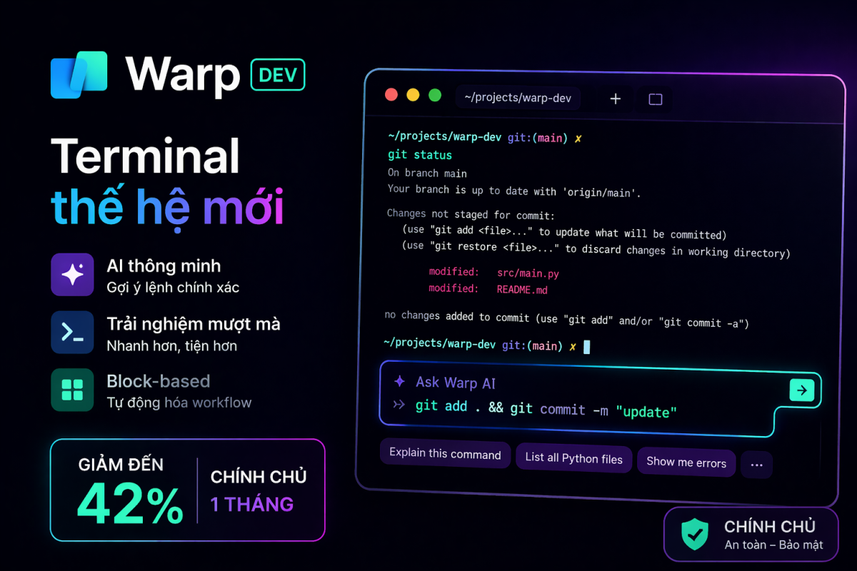 Nâng Cấp Warp Dev Chính Chủ 320K - Khai Phá Sức Mạnh Terminal AI