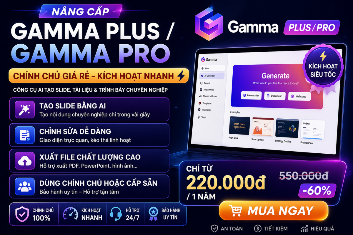 Gamma Plus / Gamma Pro – Làm Slide Đẹp, Tài Liệu Gọn, Thuyết Trình Nhanh Hơn Mà Không Cần Cày Đêm
