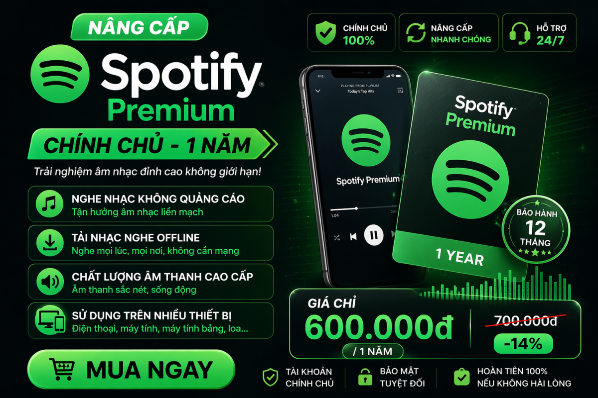 Spotify Premium 1 Năm – Đừng Để Quảng Cáo Chen Vào Những Bài Hát Bạn Thích
