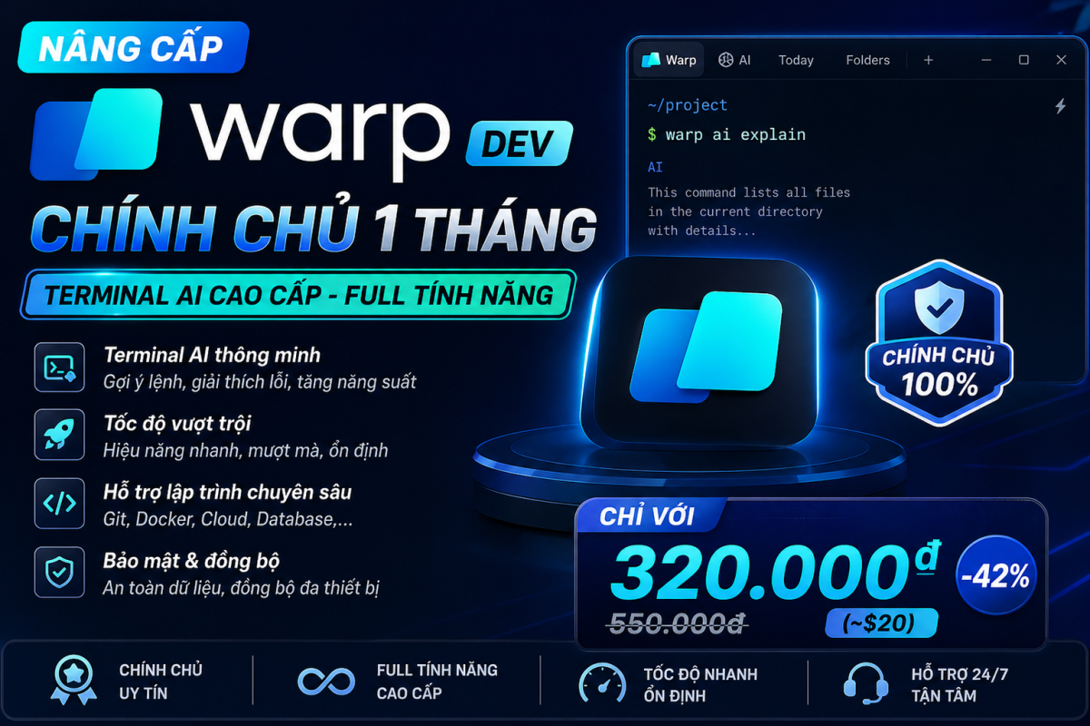 Nâng Cấp Warp Dev Chính Chủ 1 Tháng – Terminal AI Cao Cấp Cho Lập Trình Viên Hiện Đại