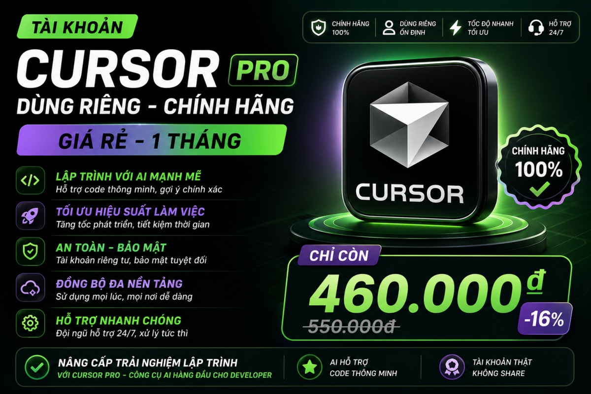 Tài Khoản Cursor Pro 1 Tháng – Công Cụ AI Code Cao Cấp Cho Developer