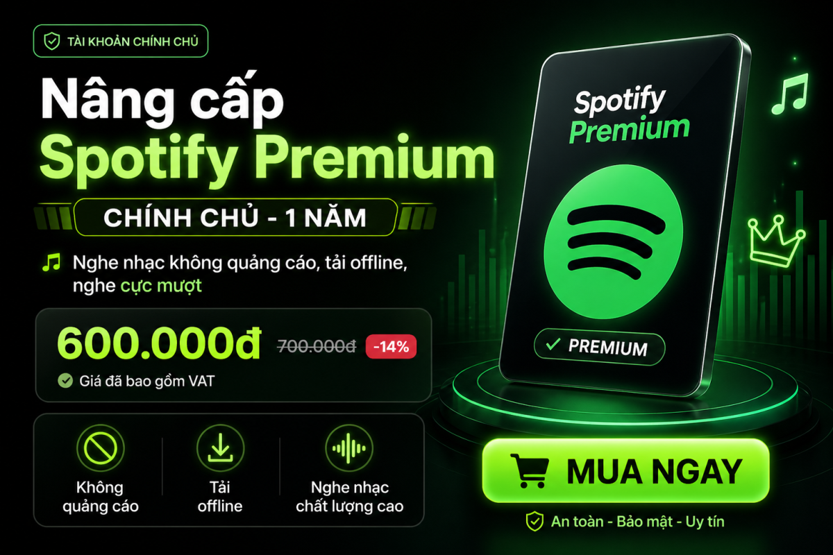 Nâng Cấp Spotify Premium Chính Chủ 1 Năm – Nghe Nhạc Không Gián Đoạn, Trải Nghiệm Âm Thanh Trọn Vẹn