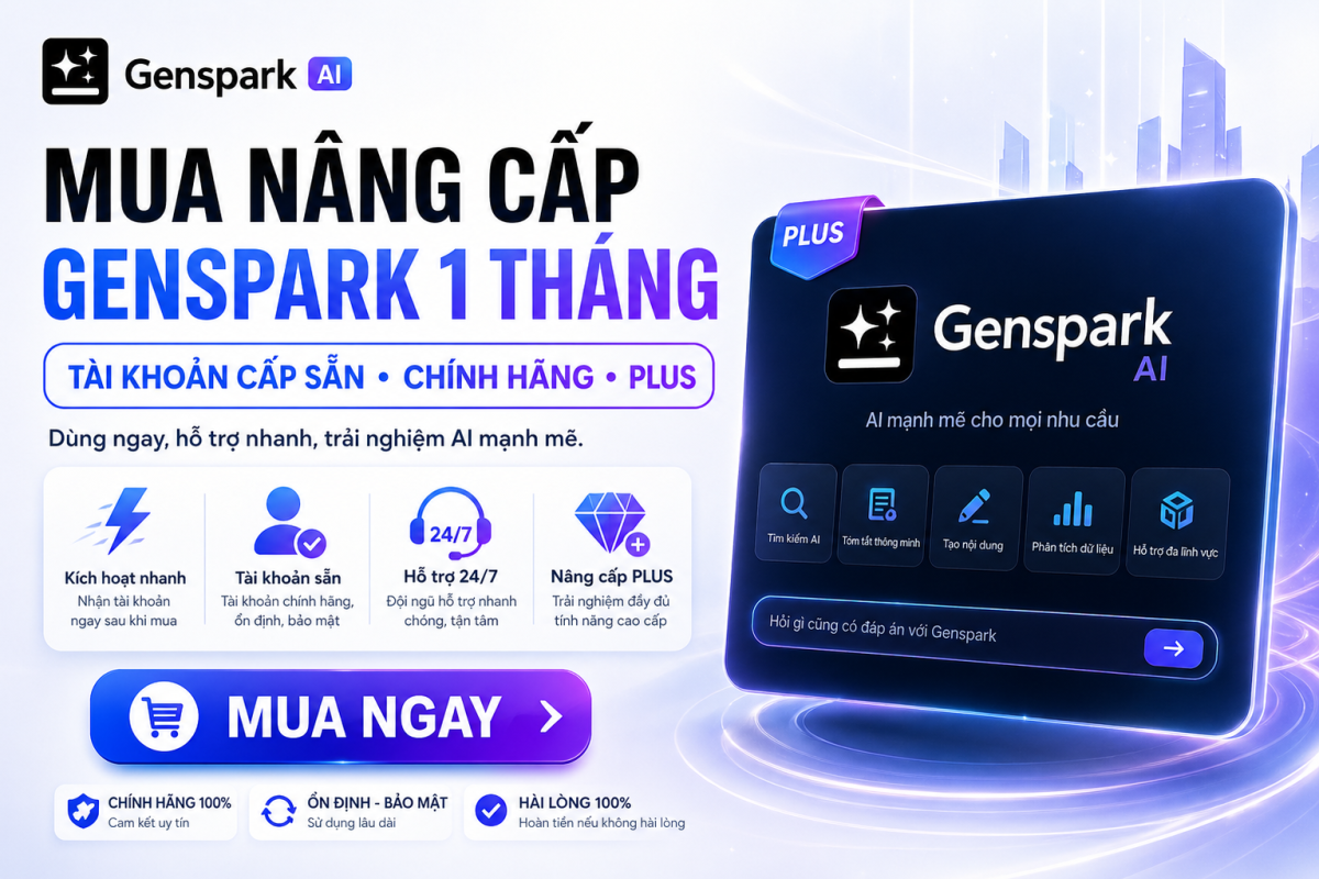 Nâng Cấp Genspark 1 Tháng Chính Hãng – Trợ Lý AI Tìm Kiếm, Tổng Hợp Và Sáng Tạo Nội Dung Hiệu Quả