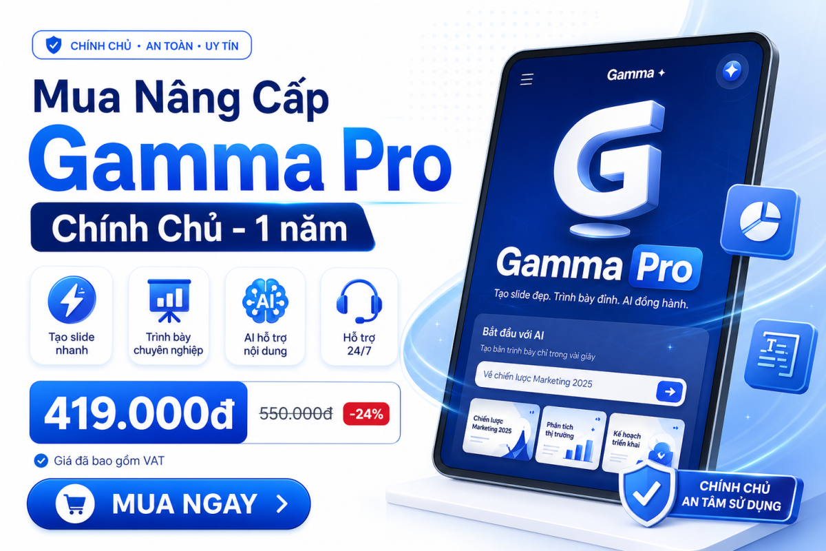 Nâng Cấp Gamma Pro Chính Chủ 1 Năm – Tạo Slide AI Chuyên Nghiệp Chỉ Trong Vài Phút