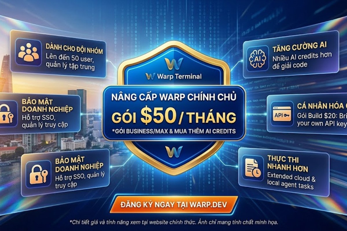Nâng cấp chính chủ Warp Dev $50 1 tháng