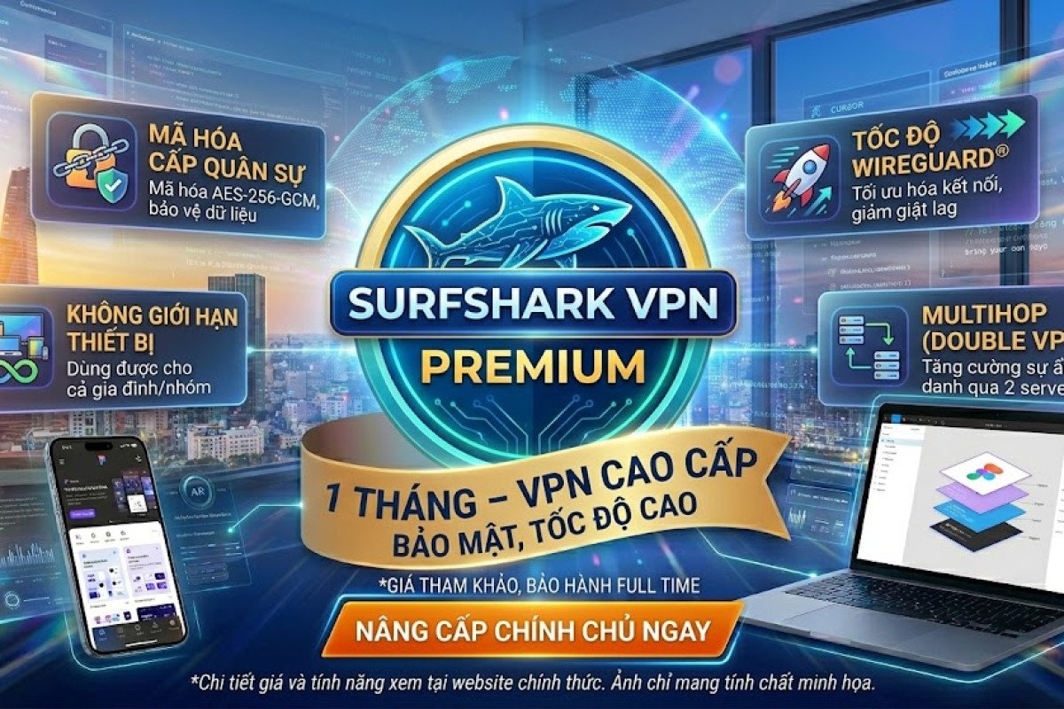 SurfShark VPN Premium (1 Tháng) – VPN Cao Cấp Bảo Mật, Tốc Độ Cao, Không Giới Hạn Thiết Bị