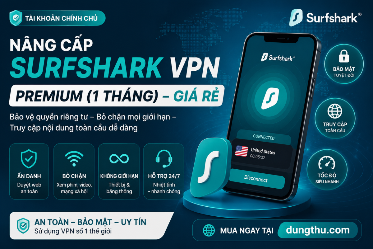 SurfShark VPN Premium – 1 Tháng