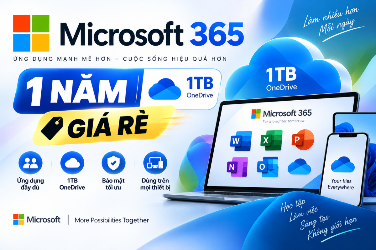 Microsoft Office 365 + 1TB 1 Năm Giá Rẻ