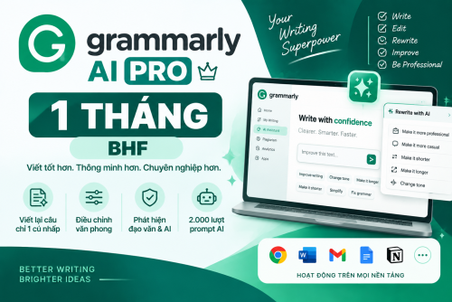 Tài khoản Grammarly AI Pro 1 Tháng Giá Rẻ
